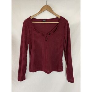 Torrid Top Womens 1X Plus Keyhole Neckline Red Ribbed Knit